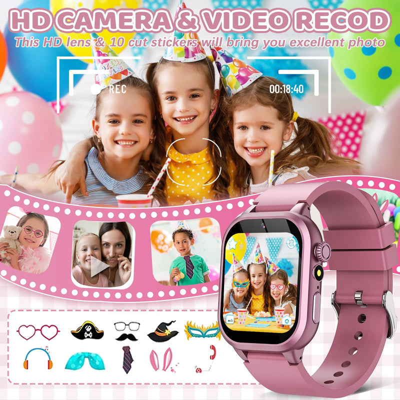 OVV Kids Game Smart Watch 1.54" HD Touch Screen, 30+ Educational Games, Camera, Pedometer, Alarm, MP3 Player, Auidobook, Learn Card,Time Tools, Parental Control, Wrist Watches for Boys Girls Age 4-12 Pink - BeesActive Australia