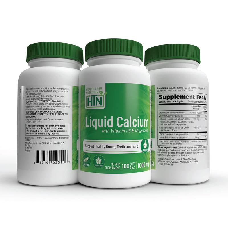 Health Thru Nutrition Liquid Calcium 1000mg, Magnesium 400mg, Vitamin D3 1,000iu and Boron | Bone Restore & Strength with 6 Calcium Complex | 3rd Party Tested | Non-GMO Gluten Free (Pack of 100) | Calcium 1000mg, Magnesium 400mg, Vitamin D3 1,000iu and...