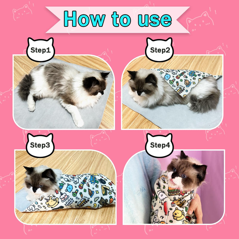 Cat Wrap for Cutting Nails, 2 Different Sizes Cat Restrain with Cat Nail Clipper and Nail File,Velcro Fabric for Cats,Cat Grooming Wrap,Self-Adherent/Anti-Scratch/Escape/Bitten( L21.6in &XL27.6in ) - BeesActive Australia