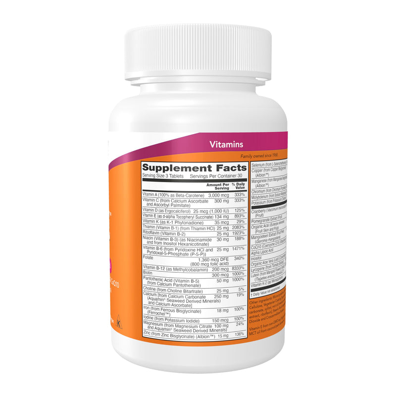 NOW Foods Supplements, Eve™ Women's Multivitamin with Cranberry, Alpha Lipoic Acid and CoQ10, plus Superfruits - Pomegranate, Acai & Mangosteen, 90 Tablets 90 Count (Pack of 1)