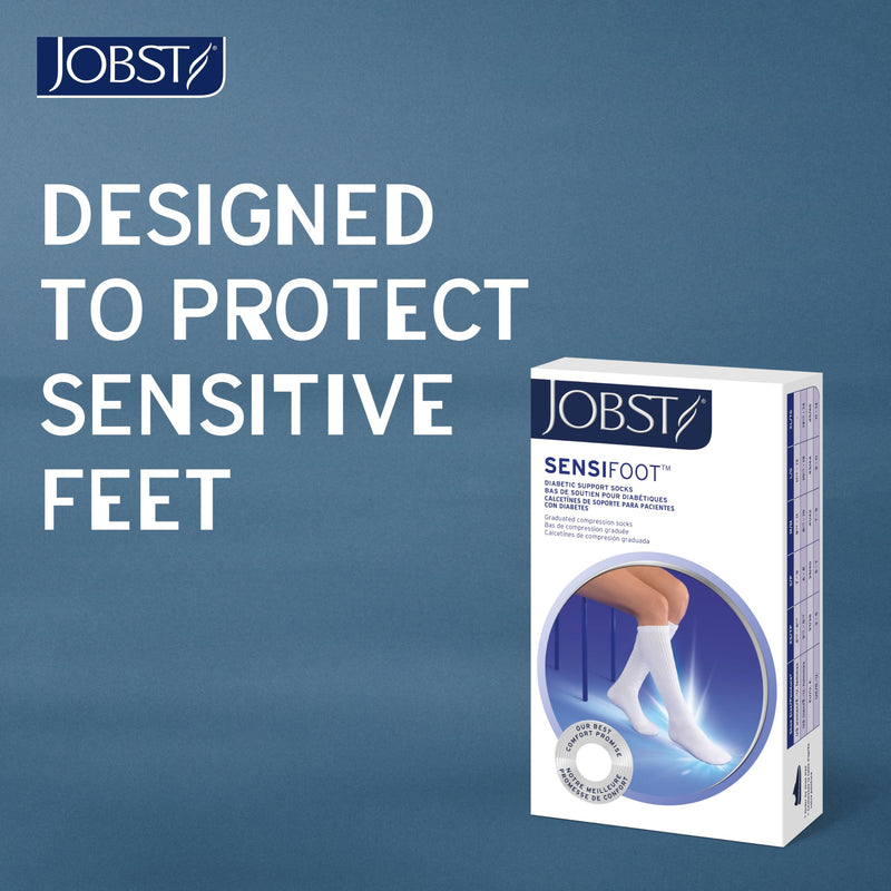 JOBST SensiFoot Diabetic Compression Socks for Men and Women 8-15 mmHg with Seamless Toe and Moisture Management - Extra Padding in Toe, Foot, and Heel Area - Knee High - Closed Toe - Black, Large