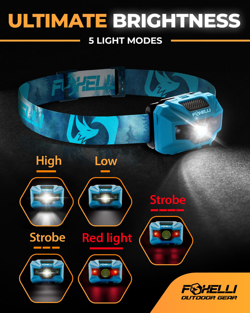 Foxelli Rechargeable LED Headlamp Bundle of 2 - Forest & Pink: Ultralight Waterproof Head Lamp with Red Light for Running, Camping, Hiking & Outdoor - BeesActive Australia