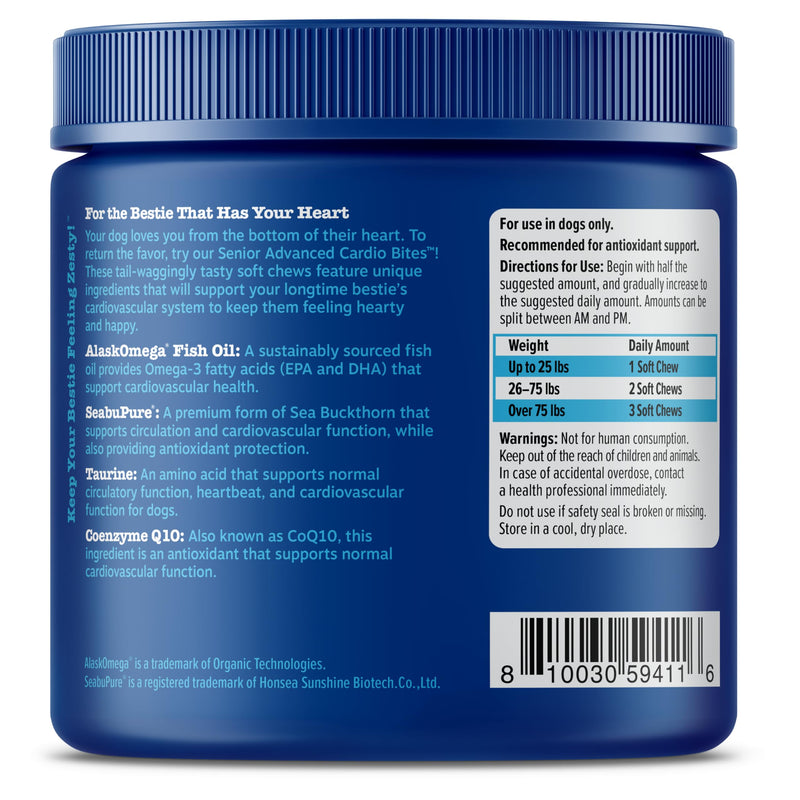 Zesty Paws Cardiovascular Support for Senior Dogs - Taurine for Dogs - with CoQ10, L Carnitine & Sea Buckthorn - Heart Health - AlaskOmega Fish Oil Omega 3 - Salmon - 90 Count Advanced - Salmon