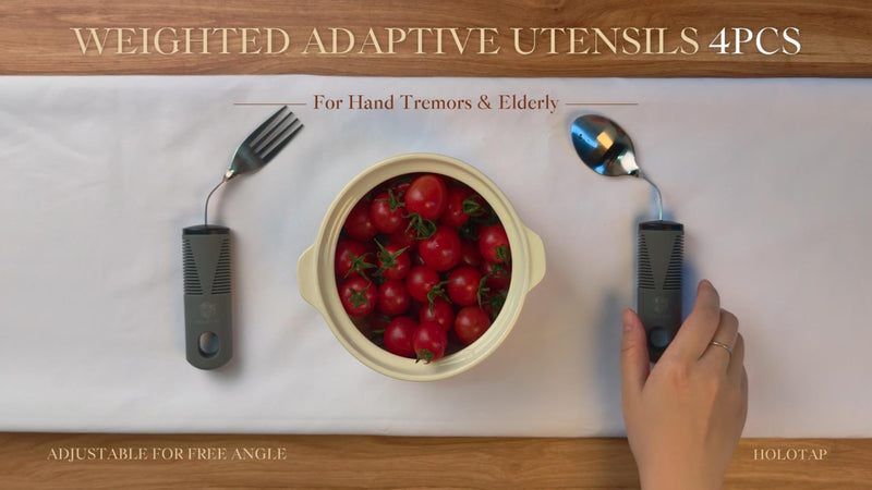Holotap Adaptive Utensils for Hand Tremors,Elderly 270° Adjustable 4PCS Gray