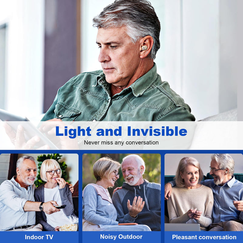 Rechargeable In-Ear hearing aids for seniors | Digital Noise Canceling | 96hr Battery with Charging Case | One-Button Easy Use | Discreet & Comfortable Fit