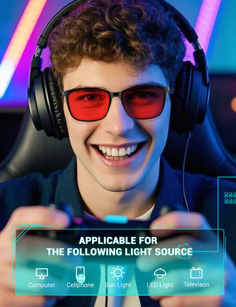 TIJN Sleep Glasses for 99.9% Blue Green Light Blocking for Women Men Dual AR Coating Red Lens for Computer Gaming, TR90 (Max Protect- Red Lens) Tr90-black
