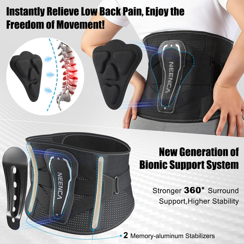 NEENCA Back Brace for Lower Back Pain with Bionic Support System, Adjustable Lumbar Support Belt for Women & Men with Lumbar Support 3D Pad, Breathable Mesh for Herniated Disc, Sciatica, Scoliosis... Medium Black-Single