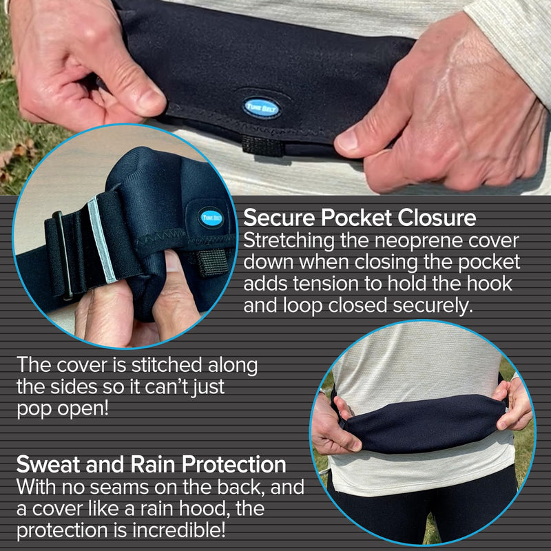 Tune Belt SP2 Running Belt, Slim Waist Pack Holder with Secure Zip Pocket, Sweatproof Storage, Non-Chafing, Fits Large Phones, Easy Access, Money Belt for Men & Women