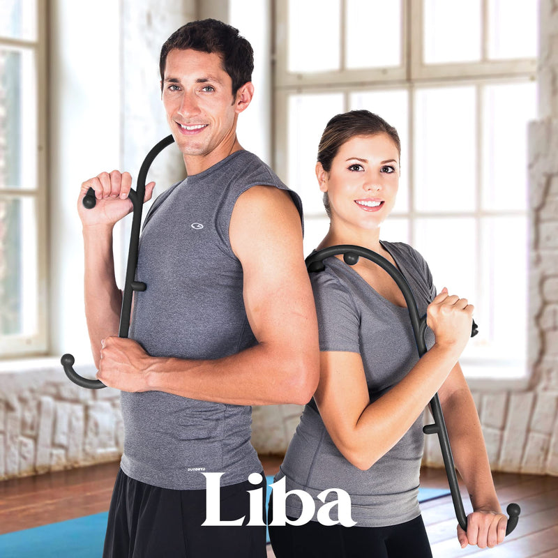 LiBa Back and Neck Massager - Trigger Point Massage Tools for Pain Relief and Manual Massage Hook Therapy Handheld Back Neck Shoulder Massager Black - Gift for Women & Men B. Black