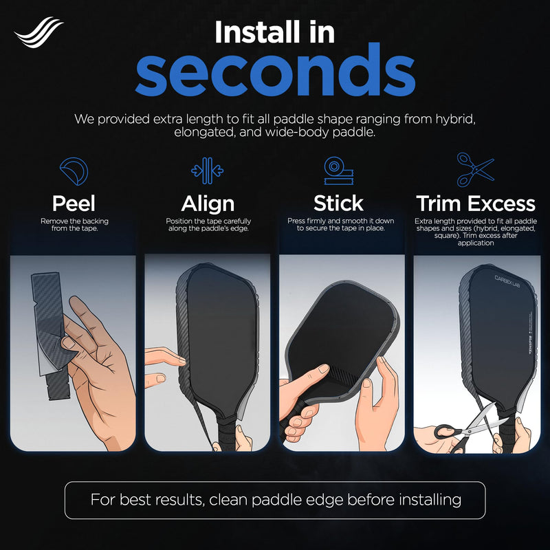 Pickleball Edge Guard Tape – 4-Pack PU Vinyl Strips – Universal Fit 26mm for 14mm Paddles / 30mm for 16mm Paddles – Durable, Wrinkle-Free Edge Shield, Court-Safe Wrap Accessory Carbon Black 26mm (Fits 14mm Paddle) - BeesActive Australia