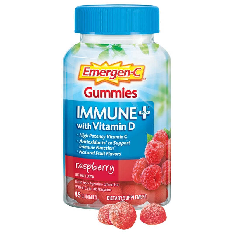 Emergen-C Immune+ Triple Action Immune Support Gummies, BetaVia (R), 1000mg Vitamin C, B Vitamins, Vitamin D and Antioxidants, Raspberry – 45 Count 45 Count (Pack of 1)