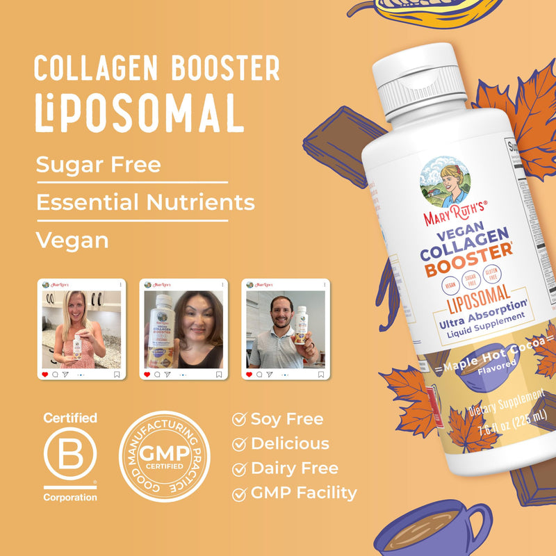 MARYRUTH'S Vegan Collagen Booster Liposomal, Sugar Free, Non-GMO, 7.6 Fl Oz | Sugar Free, Liquid Collagen Booster with Vitamin C, 250mg Amino Acids, Skin Care & Joint Support Supplement