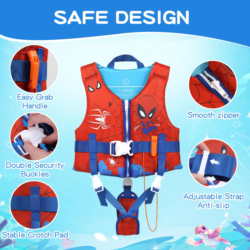 Elejolie Toddler Swim Vest for 1-9+ Years, Water Safety Aid Jacket with Crotch Adjustable Belt, Floaties for 20-90 lbs, Great for Pool, Beach, Boats, Summer Vacations & Water Parks M-Spider(45-60lbs) - BeesActive Australia