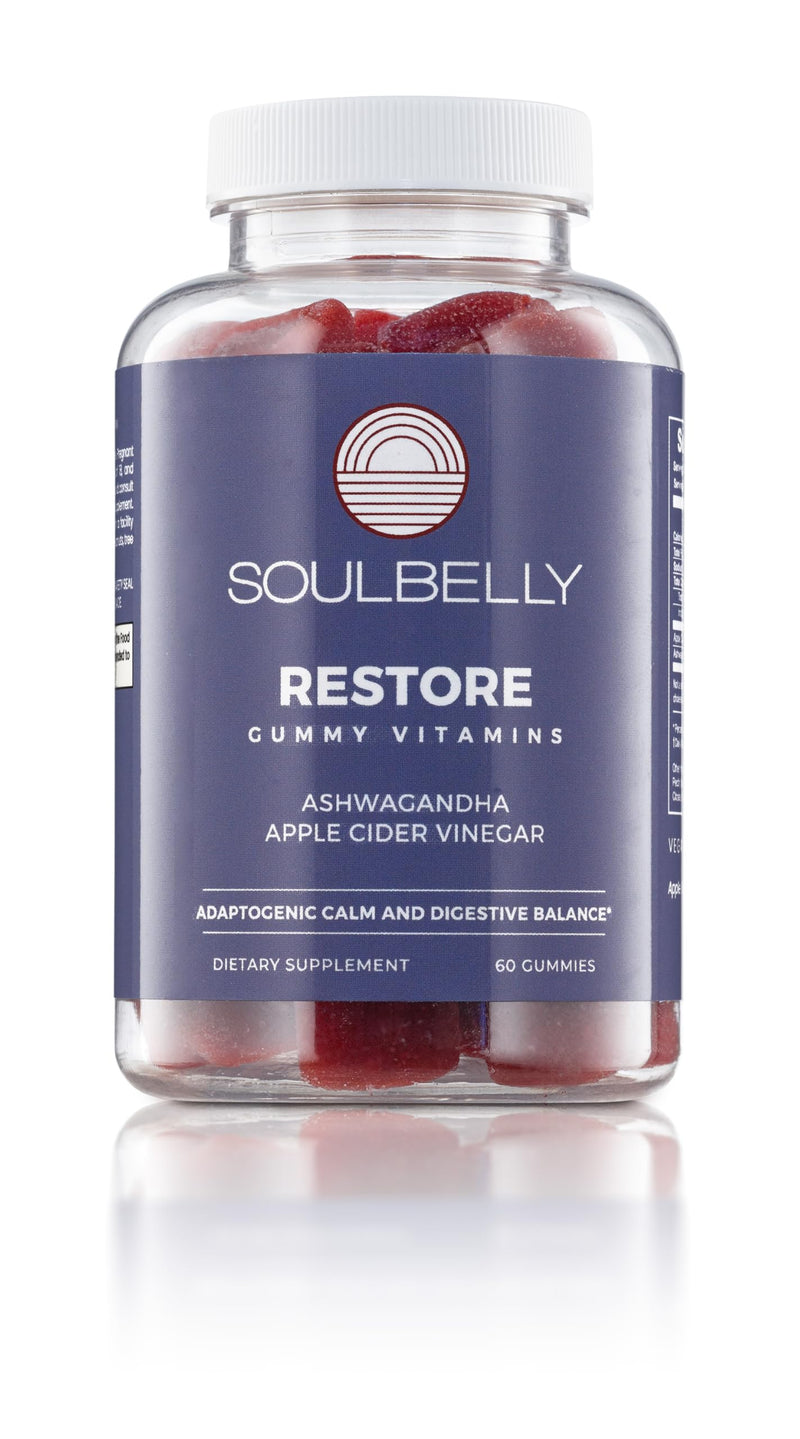 SOULBELLY Ashwagandha + Apple Cider Vinegar Restore Vitamin Gummies for Stress Relief, Gut Support and Better Sleep | Vegan | Gluten-Free | Non-GMO | 60 Count
