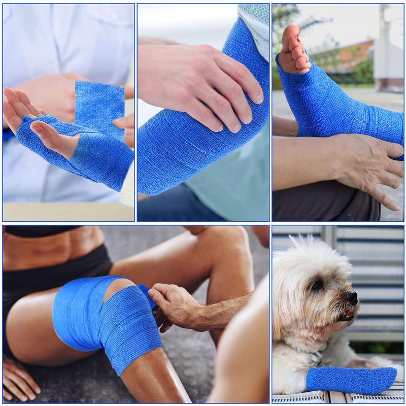 Treela 48 Pack Self Adhesive Wrap Bandage Bulk, 2 Inches x 5 Yards Self Adherent Cohesive Bandage Elastic Athletic Tape Breathable Wound Tape for Stretch Athletic Sports Wrist Ankle(Blue) Blue 2 Inch X 5 Yards - BeesActive Australia