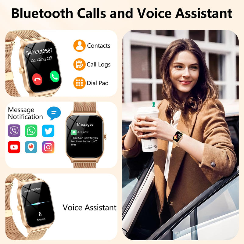CASCHO Smart Watches for Women (Android/iOS), 1.85" HD Smart Watch with Calls/Messages/AI Voice Control, Sleep/Heart Rate Monitor,120+ Sports Modes Fitness Tracker Watch,Gold and Light Pink Rose gold and Light Pink - BeesActive Australia