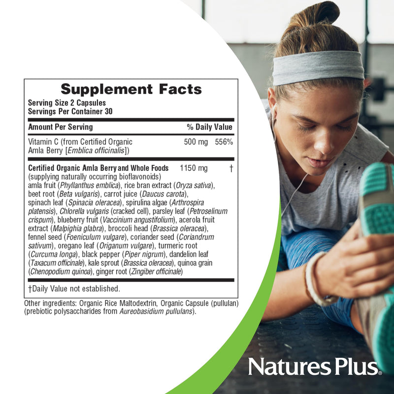 NaturesPlus Source of Life Garden Vitamin C - 60 Capsules - Immune System Support - USDA Certified Organic, Non-GMO, Vegan, Gluten Free - 30 Servings 60 Count (Pack of 1)