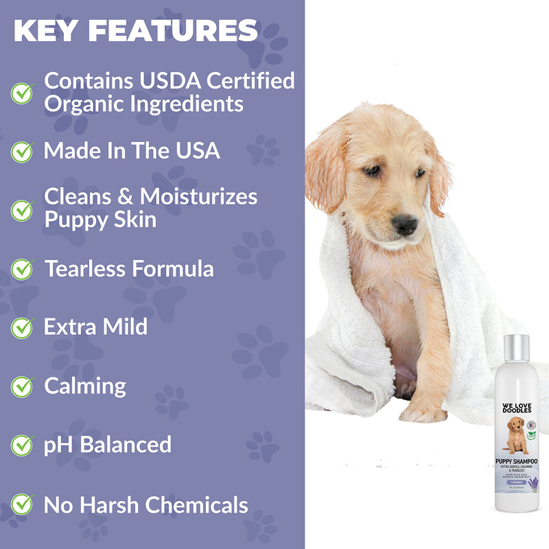 Puppy Shampoo & Conditioner | Made in USA | Organic Ingredients | Tear Free | Best Shampoo for Puppies | Sensitive & Itchy Skin Wash | Oatmeal Bathing | Tearless, Lavender, 8oz [We Love Doodles] - BeesActive Australia