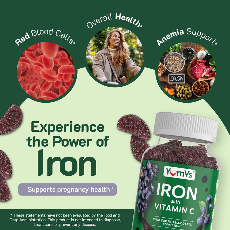 Iron Gummies Supplement with Vitamin C – 10 mg Iron Supplement – Great-Tasting Gummies Grape Flavor – Supports Immune Health & Helps with Iron Deficiency – Vegan, Kosher, Non-GMO – 60 Count 60 Count (Pack of 1)