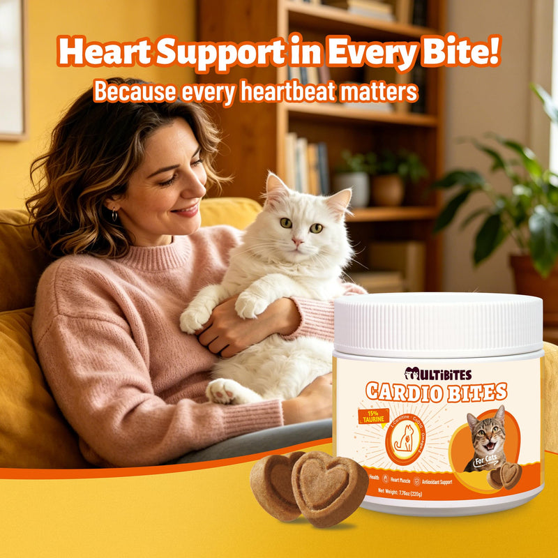Cat Cardio Bites - 15% Taurine for Cats with CoQ10, L-Carnitine & Fish Oil - Immune & Heart Support, Cardiovascular & Vision Health, for All Breeds Including Kittens & Senior Cats, 7.76 oz
