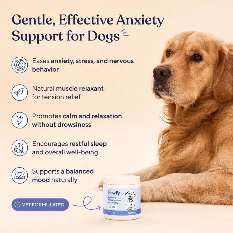 Pawfy Calming Chews for Dogs | Chamomile, Valerian Root & Passionflower Formula | Dog Anxiety & Stress Relief | Fireworks, Separation & Travel Support | All Breeds & Ages | 60 Chews (Chicken)
