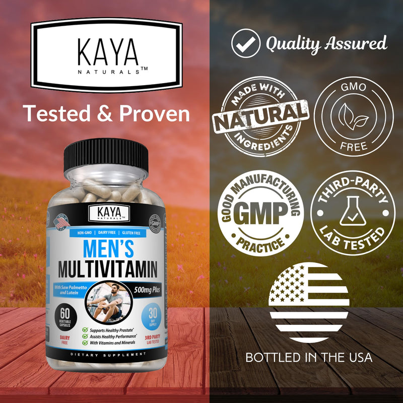 Kaya Naturals Multivitamin for Men - Men's Prostate Multivitamin - Multi Mineral Daily Supplement - Pills for Men - Supports Healthy Prostate - Vitaminas para Hombres - 60 Veggie Capsules (Pack of 2) 60 Count (Pack of 2)