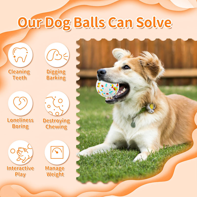 2 Pack Indestructible Dog Tennis Balls for Aggressive Chewers: Interactive Pet Toys, Herding and Jolly Ball for Dogs, Durable, Bouncy, and Water Toy Fetch Balls (White, Orange) White+Orange Polka Dot