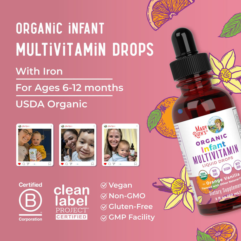 MARYRUTH'S USDA Organic Multivitamin Drops for Infants w/Iron | With Iron, USDA Organic, Immune Support & Overall Wellness, Vegan, Non-GMO Infant Multi + Iron