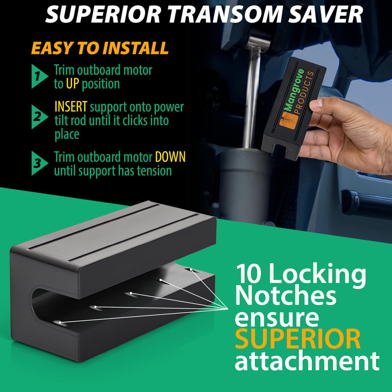 Mangrove Products: Transom Saver Wedge, Outboard Motor Support, Single Ram, Pontoon Boat Accessories Black (1 Block)