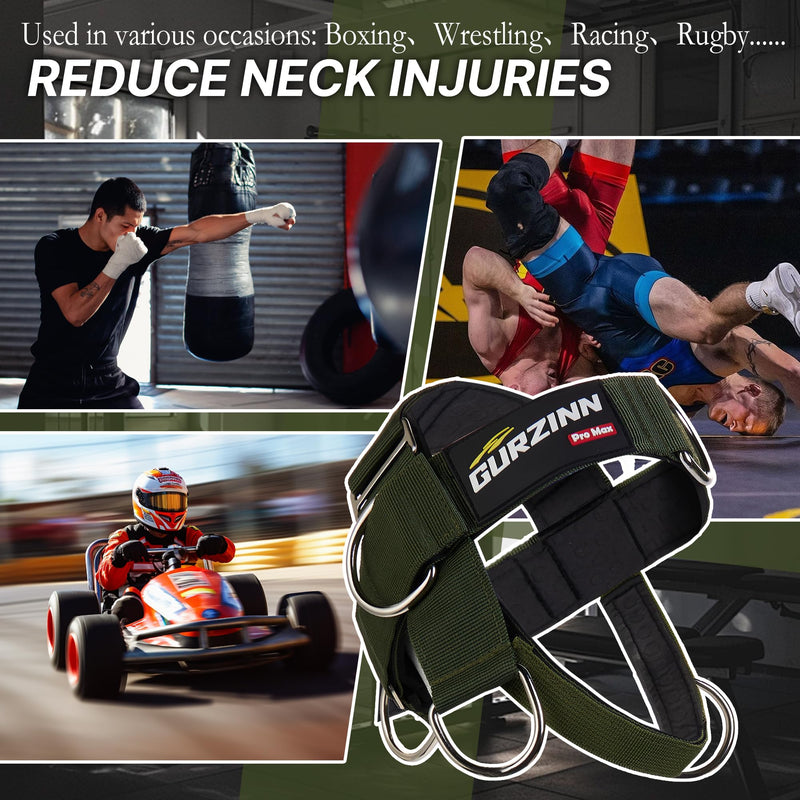 【GurZinn】 Neck Harness Trainer - Adjustable 40" (100cm) Heavy Duty Rope & Neoprene Padding | Improve Neck Strength & Reduce Neck Pain | Gym & Home Use one size Green