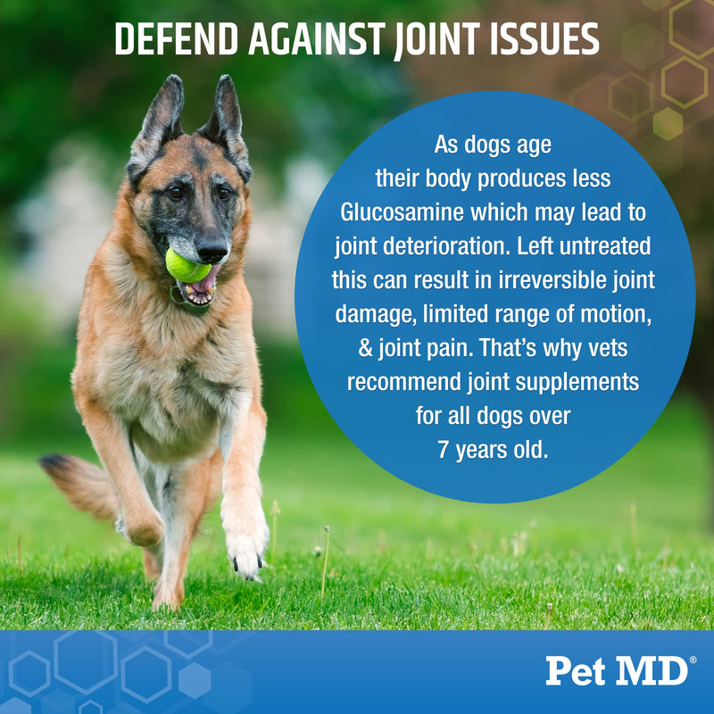 Pet MD Glucosamine for Dogs | Dog Joint Supplement with Glucosamine, Chondroitin & MSM - Inflammatory Pain Relief Chews for Hip & Joints - Bacon Flavored - Includes Yucca & Turmeric - 120 Ct - PawsPlanet Australia