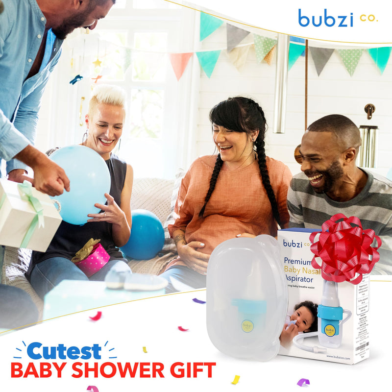 Bubzi Co Quick-Relief Baby Nasal Aspirator, Baby Nose Sucker for Sinus Congestion Relief, Reusable Snot Remover with Storage Case Blue