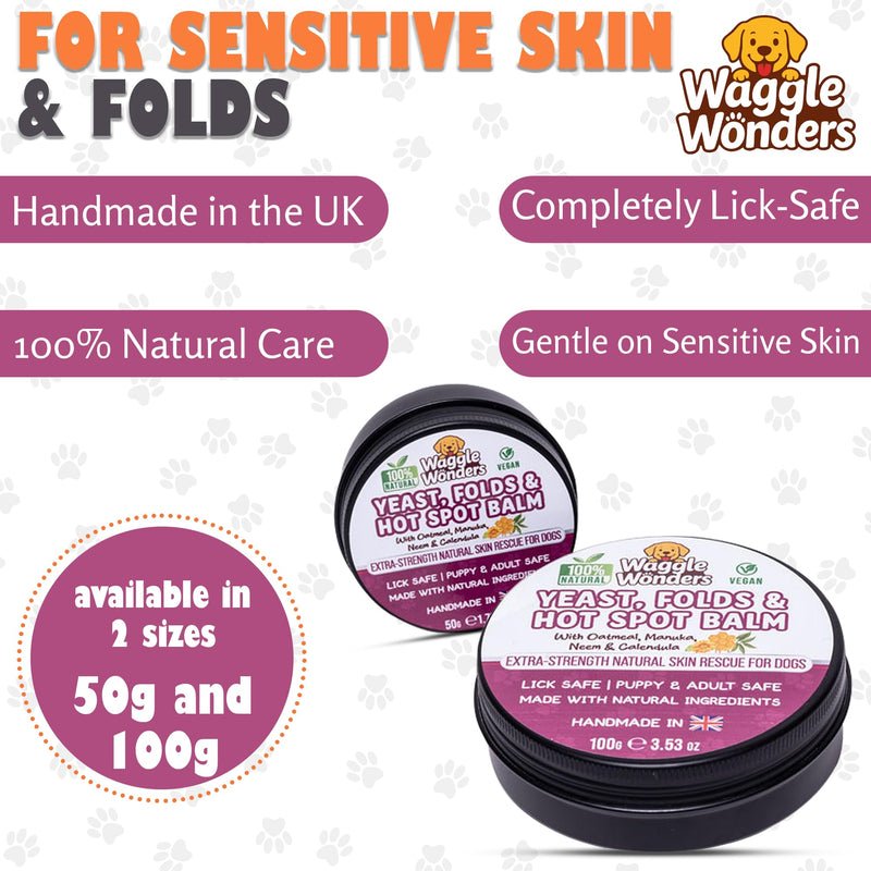 Yeast, Folds & Hot Spot Balm For Dogs. Natural Skin Relief Balm For Dog Skin Folds, Wrinkles, Hotspots & Itchy Skin, Vegan, Puppy Safe, Lick Safe - Handmade In UK (50g) 50g