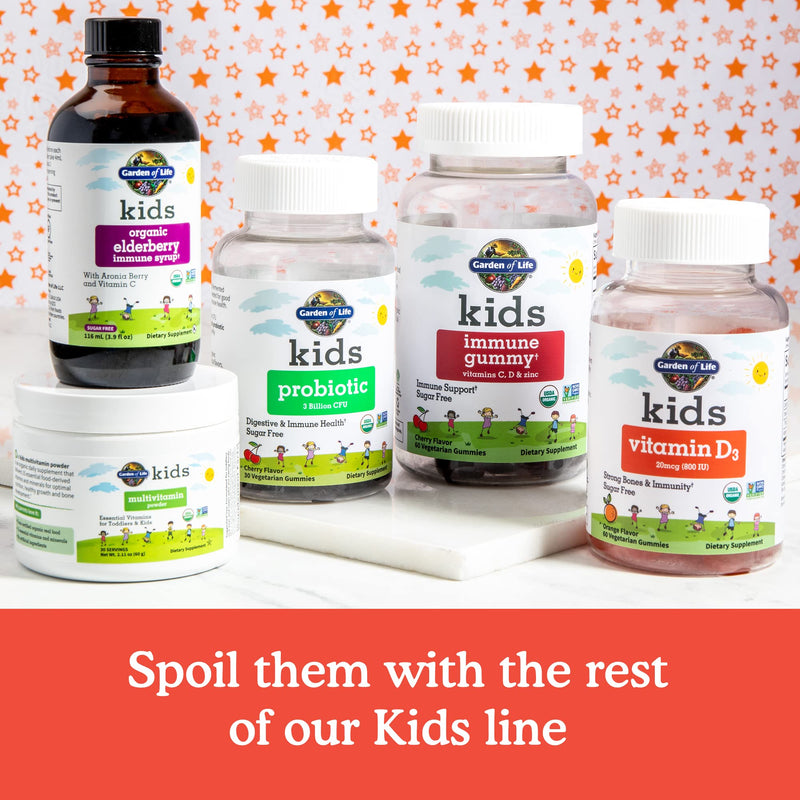 Garden of Life Kids Organic Vitamin D3 Gummies with 800 IU (100% Daily Value) for Strong Bones, Teeth, Brain & Immunity – Non-GMO, No Gluten, Vegetarian, Sugar Free, Orange Flavor, 60 Servings 60 Count (Pack of 1)