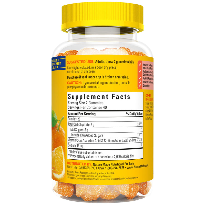 Nature Made Vitamin C Gummies 250mg per Serving, 80 Count | Adult Vitamin C Immune Support Gummies for Daily Immune Support and Antioxidant Support, Tangerine Flavor, 40 Day Supply 80 Count (Pack of 1)