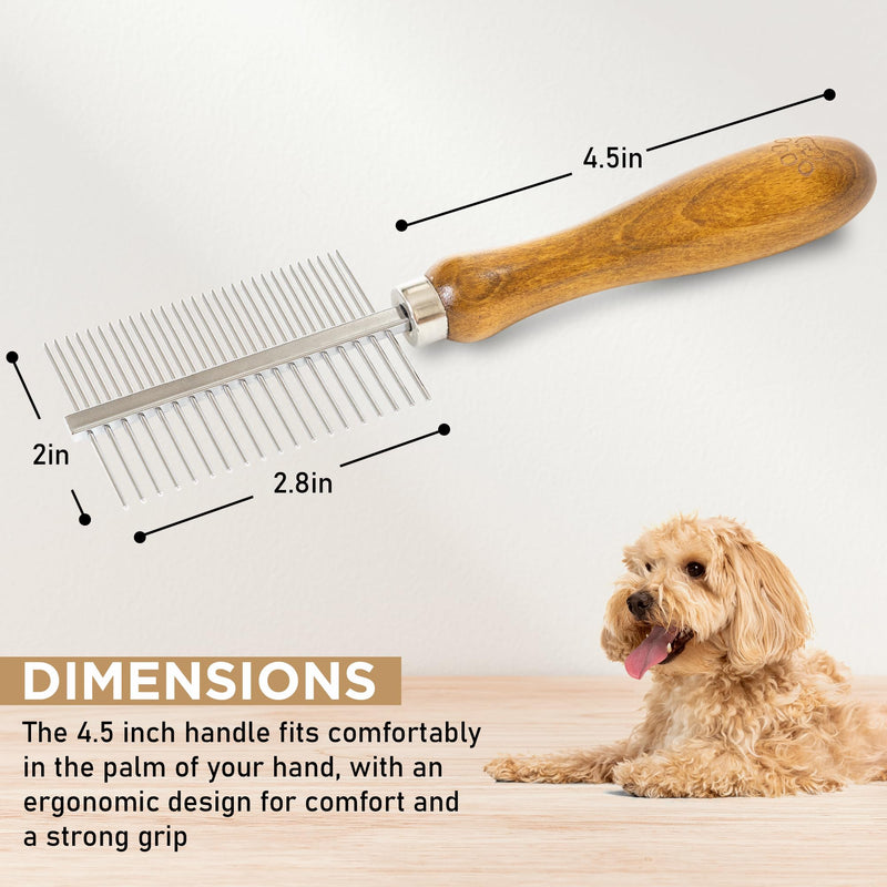 Takavu Metal Dog Comb for Removes Tangles and Knots, Cat Comb for Removing Matted Fur, Stainless Steel Smooth Round Teeth Grooming Tool with Wooden Handle for Grooming Pets Hair Double Side Comb