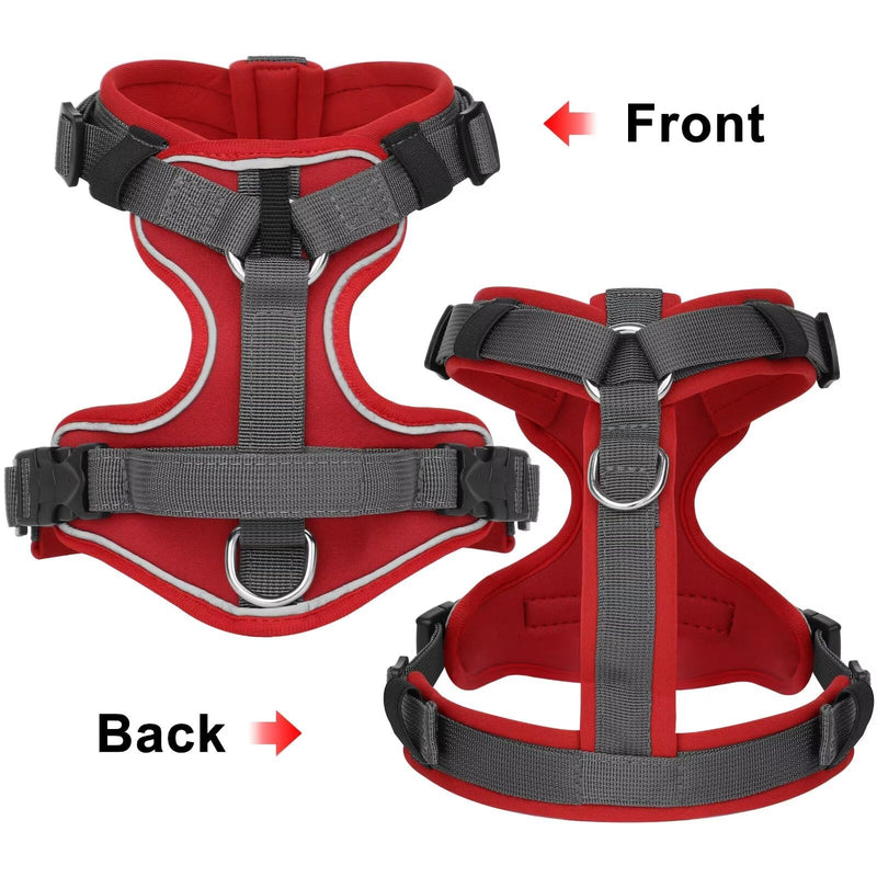 Beirui No Pull Dog Harness, No Choke Front Clip Dog Harness for Large Dogs, Adjustable Soft Padded Dog Vest harness with Easy Control Handle and Reflective Strips for Medium Dog Easy Walking(Red,L) - BeesActive Australia