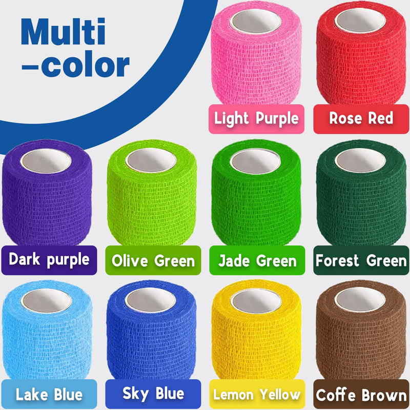 AZEN 40 Pack Self Adhesive Bandage Wrap, 2" X 5 Yards Elastic Cohesive Bandage Wrap, Color Athletic Tape, Vet Wrap, Ankle Tape, Tattoo Grip Tape Wrap Multi-colored 2IN - 40Pack - BeesActive Australia