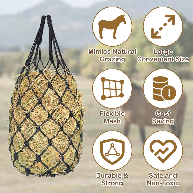 Slow Feed Hay Nets for Horses 2PCS, 42" Length with 2" Holes Hay Nets Holds 3-5 Flakes, Chew-Resistant Polyester Fiber Material