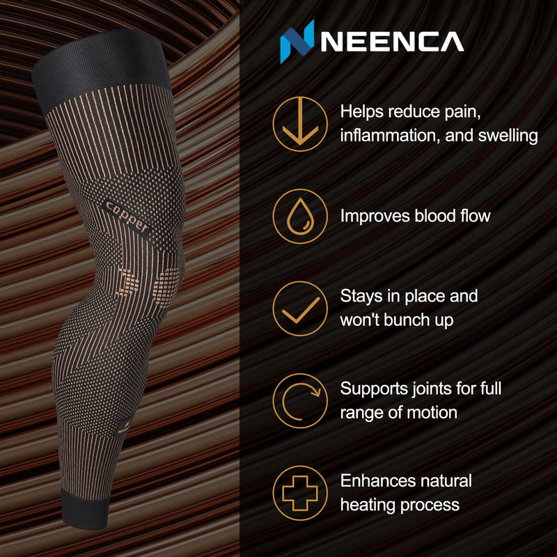 NEENCA Copper Compression Leg Sleeve, Ultra-thin Full Leg Sleeve with Copper Ions Infused Fabric for Knee Pain Relief, Muscle Recovery, Swelling, Inflammation, Promotes Circulation, Sports, Workout... Medium High Copper - BeesActive Australia