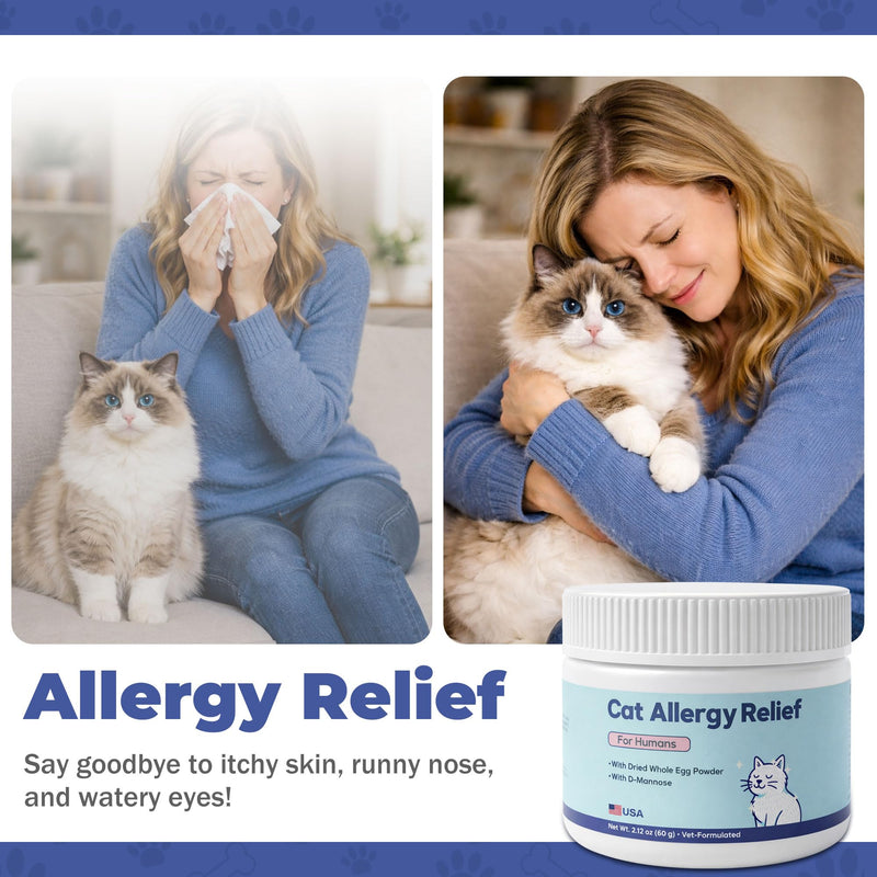 Cat Allergy Relief for Cats - Indoor Cat Allergen Neutralizer - Allergen spray alternatives - Cat Allergy Powder – cat dander remover - IgY Whole Egg Powder + Omega-3 & Quercetin – 2.1 oz Powder