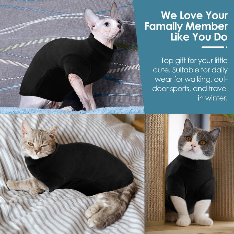 SUNFURA Turtleneck Sweater for Cat, Sphynx Cats Shirt Hairless Cat Sweaters with Sleeves, Warm and Soft Kitten Pullover Fleece Winter Pajamas Jumpsuit for Puppy Cats, Black S Small - BeesActive Australia