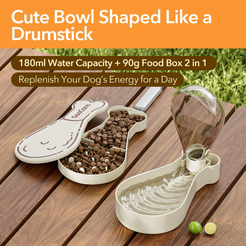 Puppy Traval Bowl, Food and Water Dispenser, 180ml Water Bottle, 90g Food Container, Slow Feed Design, Portable for Outdoor, Hiking and Camping, Puppy Essentials. (Brown) Brown - BeesActive Australia