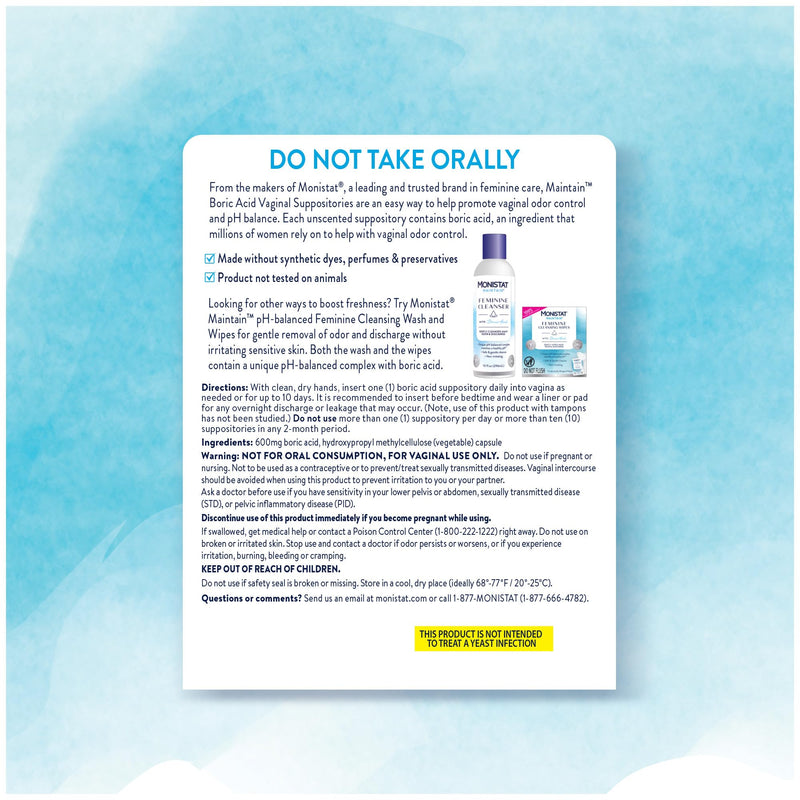 from The Makers of Monistat, Maintain Boric Acid Suppositories for Women, 600 Mg of Boric Acid, 30 Ct, 1 Pack - BeesActive Australia