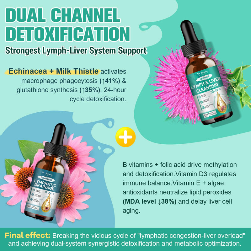 Strongest ''Lymph-Liver'' Cleanse Detox, Liposomal Organic Milk Thistle, Echinacea, Artichoke Lymphatic Drainage & Liver Repair Supplement with All Vitamins, 2 Fl.Oz - BeesActive Australia