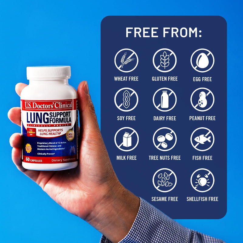U.S. Doctors' Clinical Lung & Respiratory Support Supplement- 60 Capsules | 12 Chinese herbs, vitamins A and C, magnesium, zinc to support respiratory and immune health for breathing comfort.*