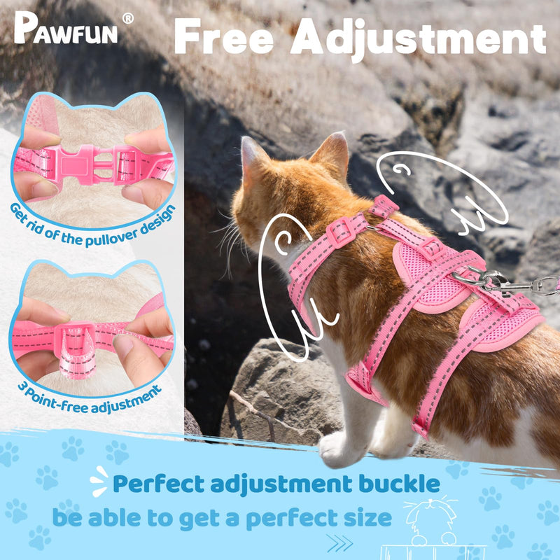 Fully Escape Proof Cat Harness and Leash Set for Walking, Adjustable Soft Kitten Vest with Reflective Strip for Small Medium Large Adult Cats, Breathable Kitty Harness,Pink M M(Neck Girth 13in-15.5in) Pink - BeesActive Australia