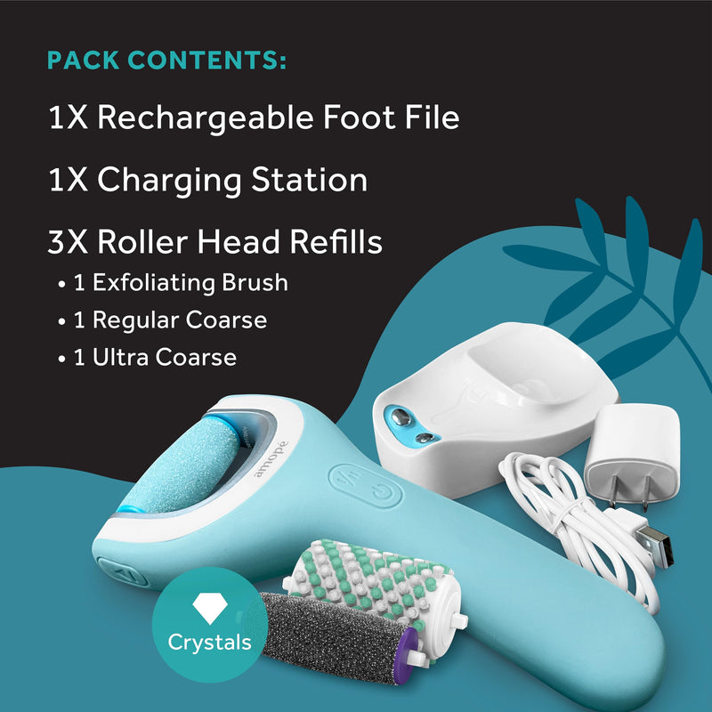 Amope Pedi Perfect Pro Wet & Dry Electric Foot File Callus Remover Kit, Waterproof, Rechargeable, Pedicure Tool for Feet, Removes Hard, Dead Skin, Feet Scrubber w/ Diamond Crystals, w/ 3 Roller Heads Amope Pedi Pro - BeesActive Australia
