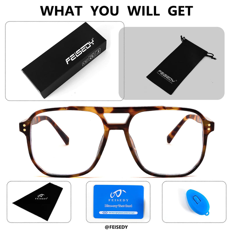 FEISEDY Blue Light Blocking Glasses Fake Nerd Clear Square Computer Lightweight Pilot Glasses Frame Oversized B2866 Leopard Frame 54 Millimeters - BeesActive Australia