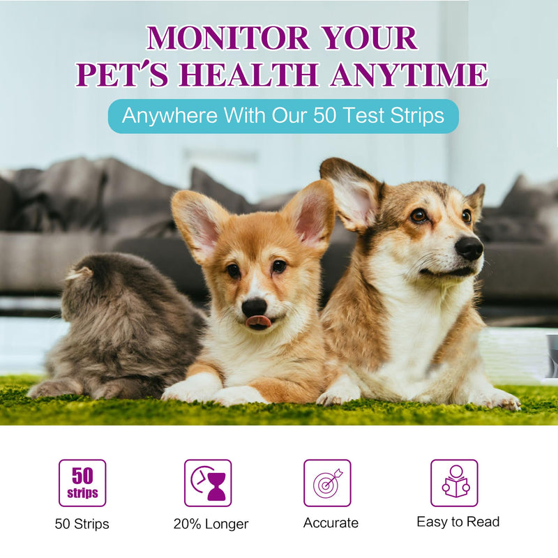 Dog & Cat Urine Test Strips, 4-in-1 Pet Urinalysis Testing Kit for Ketone, Glucose, pH and Nitrite, Reagent Strips for Vet Diabetes,UTI Monitor, 50ct Urine Test Kit Easy to Use at Home 4in1
